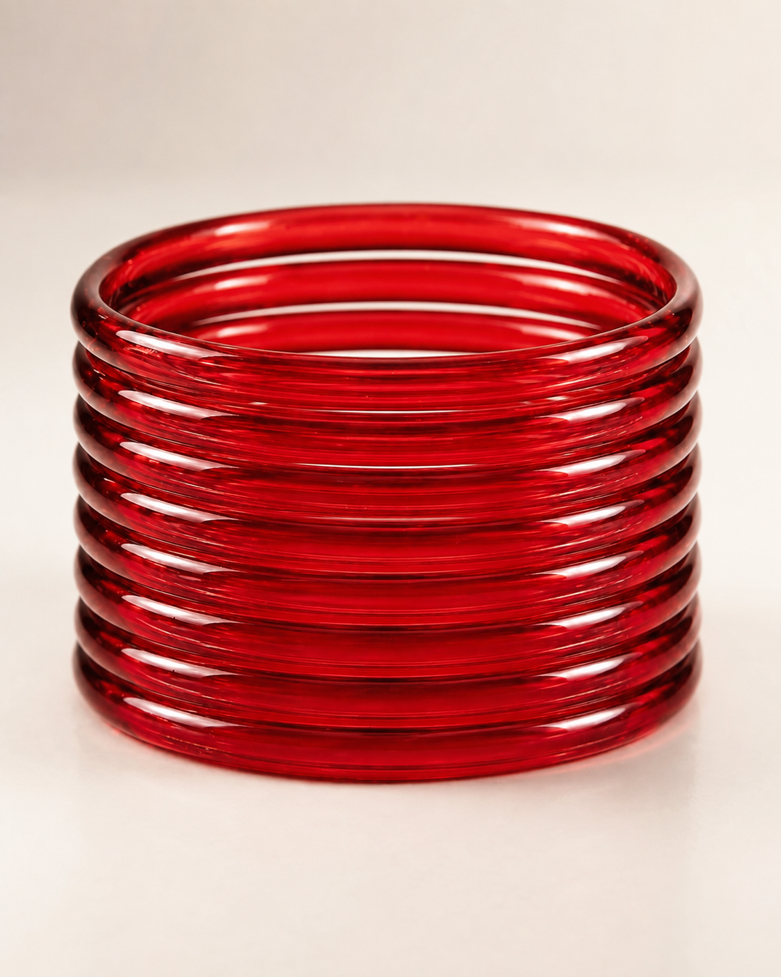 Ruby Red Jelly Bangles Set | 8-Piece Glossy Transparent Bangles