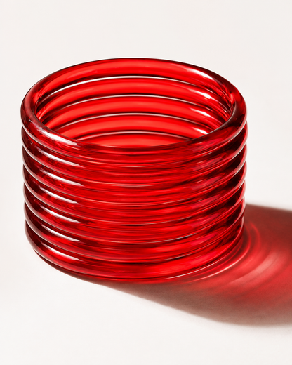 Ruby Red Jelly Bangles Set | 8-Piece Glossy Transparent Bangles