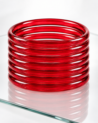 Ruby Red Jelly Bangles Set | 8-Piece Glossy Transparent Bangles