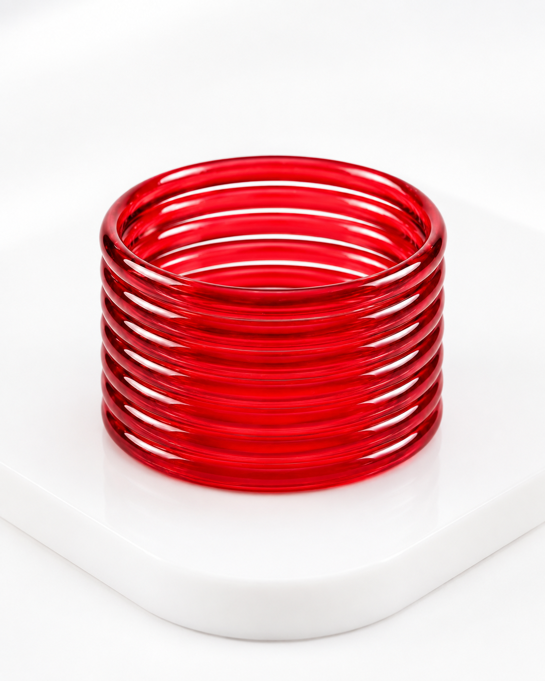 Ruby Red Jelly Bangles Set | 8-Piece Glossy Transparent Bangles