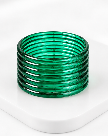 Emerald Green Jelly Bangles Set | 8-Piece Glossy Bangles