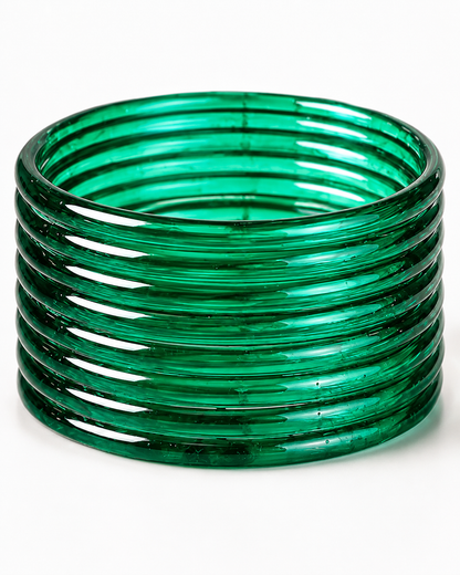 Emerald Green Jelly Bangles Set | 8-Piece Glossy Bangles