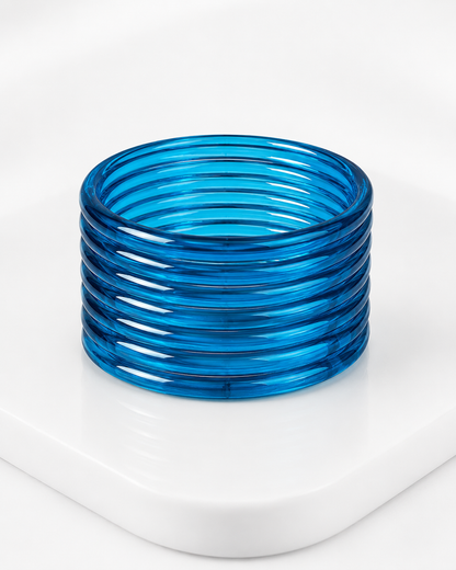 Royal Blue Jelly Bangles Set | 8-Piece Glossy Transparent Bangle