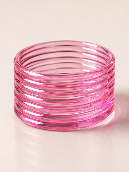 Pink Jelly Bangles Set | 8-Piece Glossy Transparent Bangles