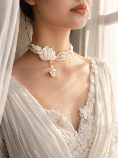 Handcrafted Ivory Clay Floral Choker | Luxury Bridal Necklace