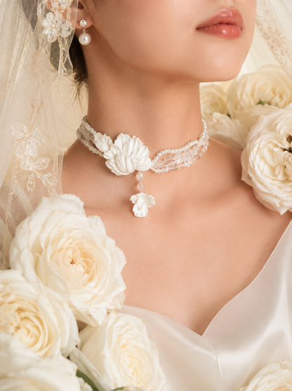 Handcrafted Ivory Clay Floral Choker | Luxury Bridal Necklace