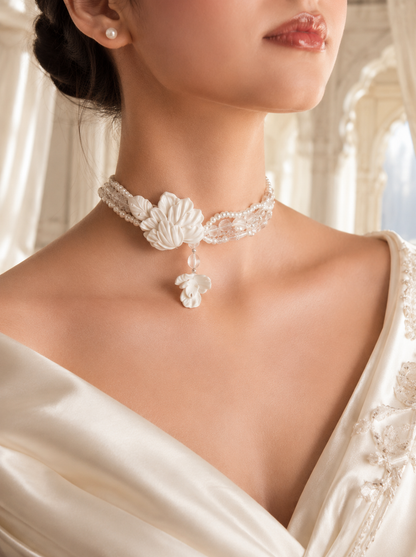 Handcrafted Ivory Clay Floral Choker | Luxury Bridal Necklace