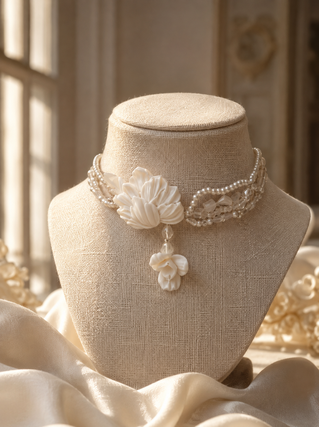 Handcrafted Ivory Clay Floral Choker | Luxury Bridal Necklace