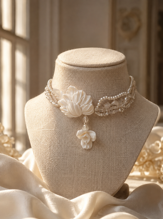 Handcrafted Ivory Clay Floral Choker | Luxury Bridal Necklace