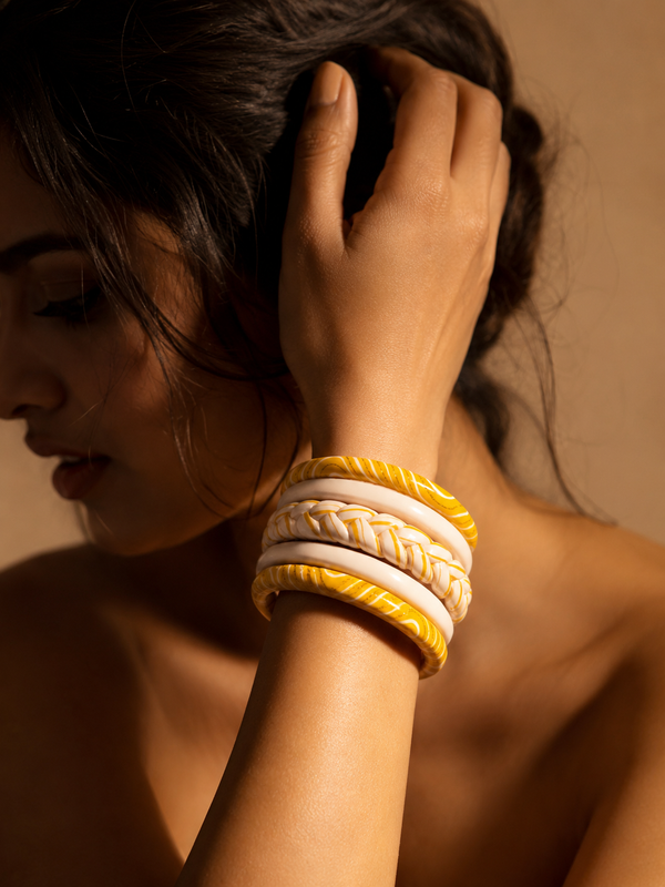 Golden Swirl Lac Bangle Set — Hand-Braided Lac Stack