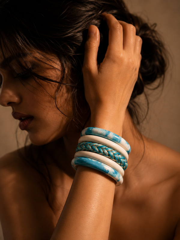 Turquoise Tide Lac Bangle Set — Hand-Braided Lac Stack