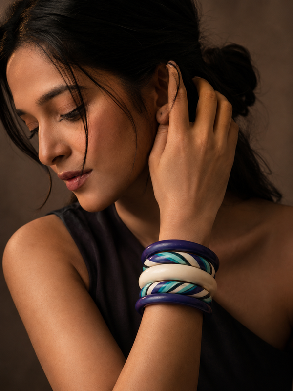 Indigo Weave Lac Bangle Set — Hand-Braided Lac Stack