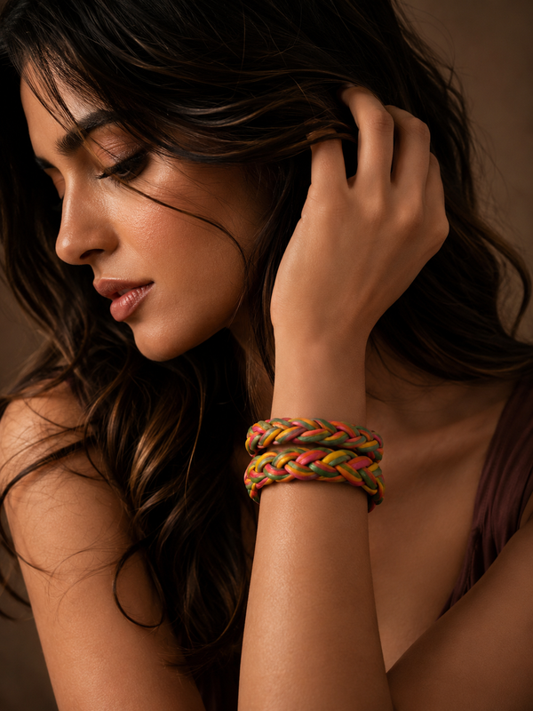 Tropical Twist Braided Bangle Set — Hand-Braided Rainbow Stack