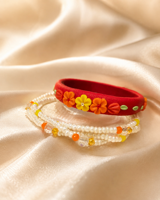 Scarlet Bloom Floral Bangle Set