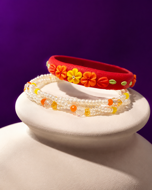 Scarlet Bloom Floral Bangle Set