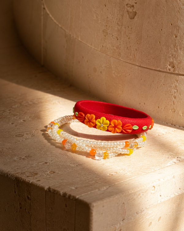 Scarlet Bloom Floral Bangle Set