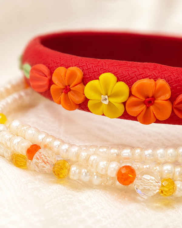 Scarlet Bloom Floral Bangle Set