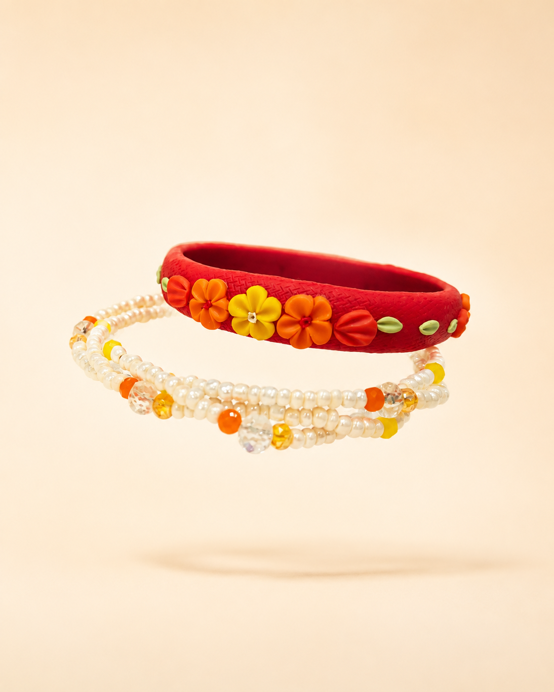 Scarlet Bloom Floral Bangle Set