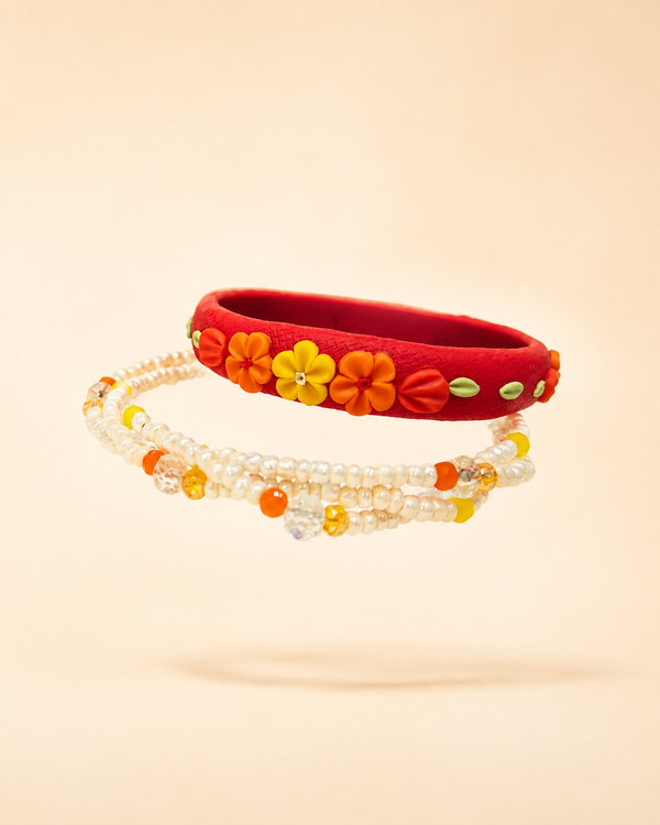Scarlet Bloom Floral Bangle Set