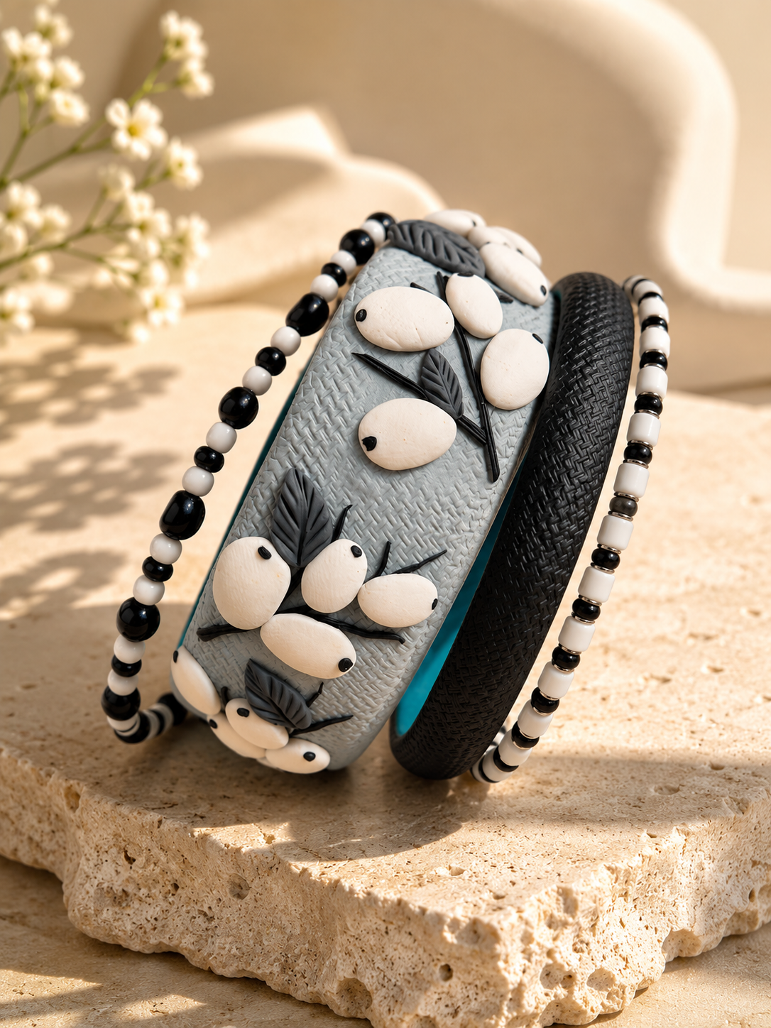 Monochrome Garden Botanical Bangle Set