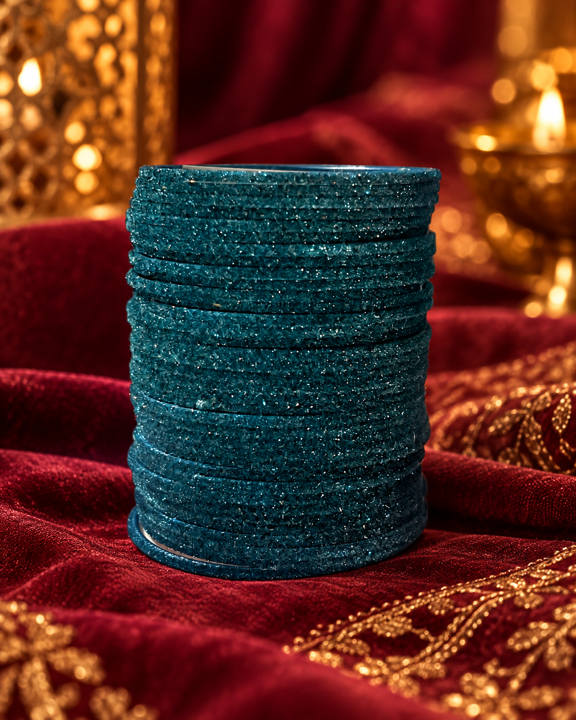 Midnight Teal Sparkle Velvet Bangles