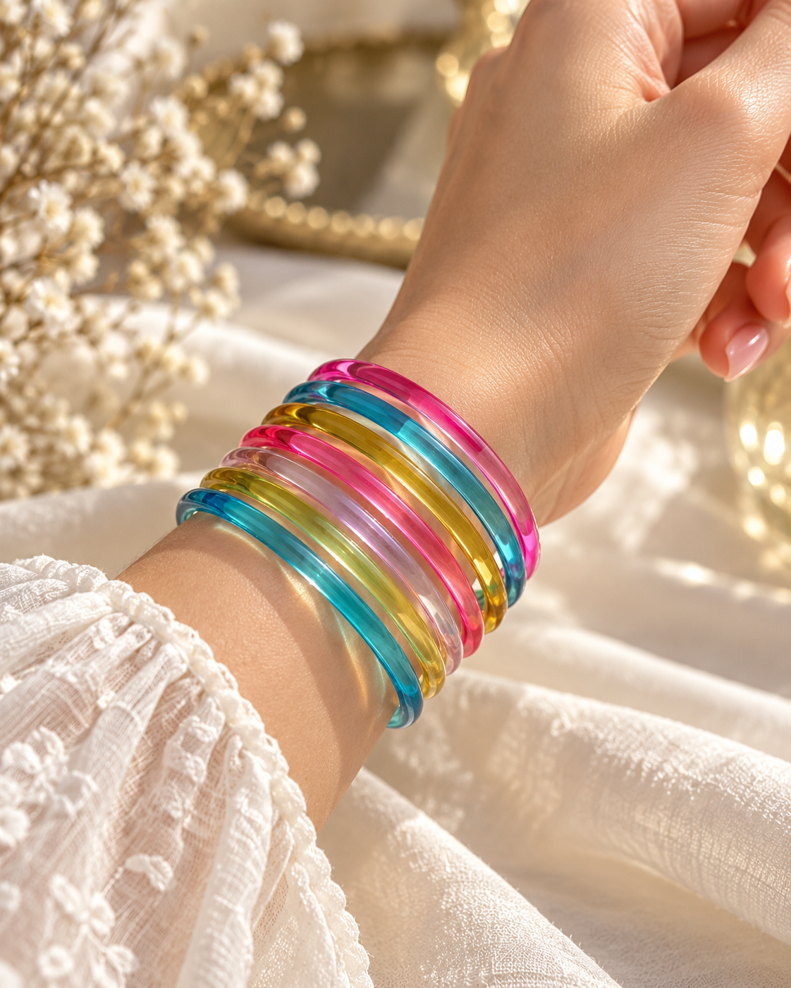 Pastel Multicolor Jelly Bangles Set | 8-Piece Colorful Bangles