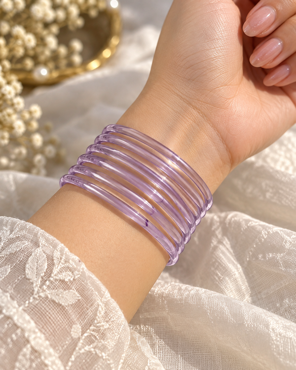 Lavender Purple Jelly Bangles Set | 8-Piece Glossy Bangles
