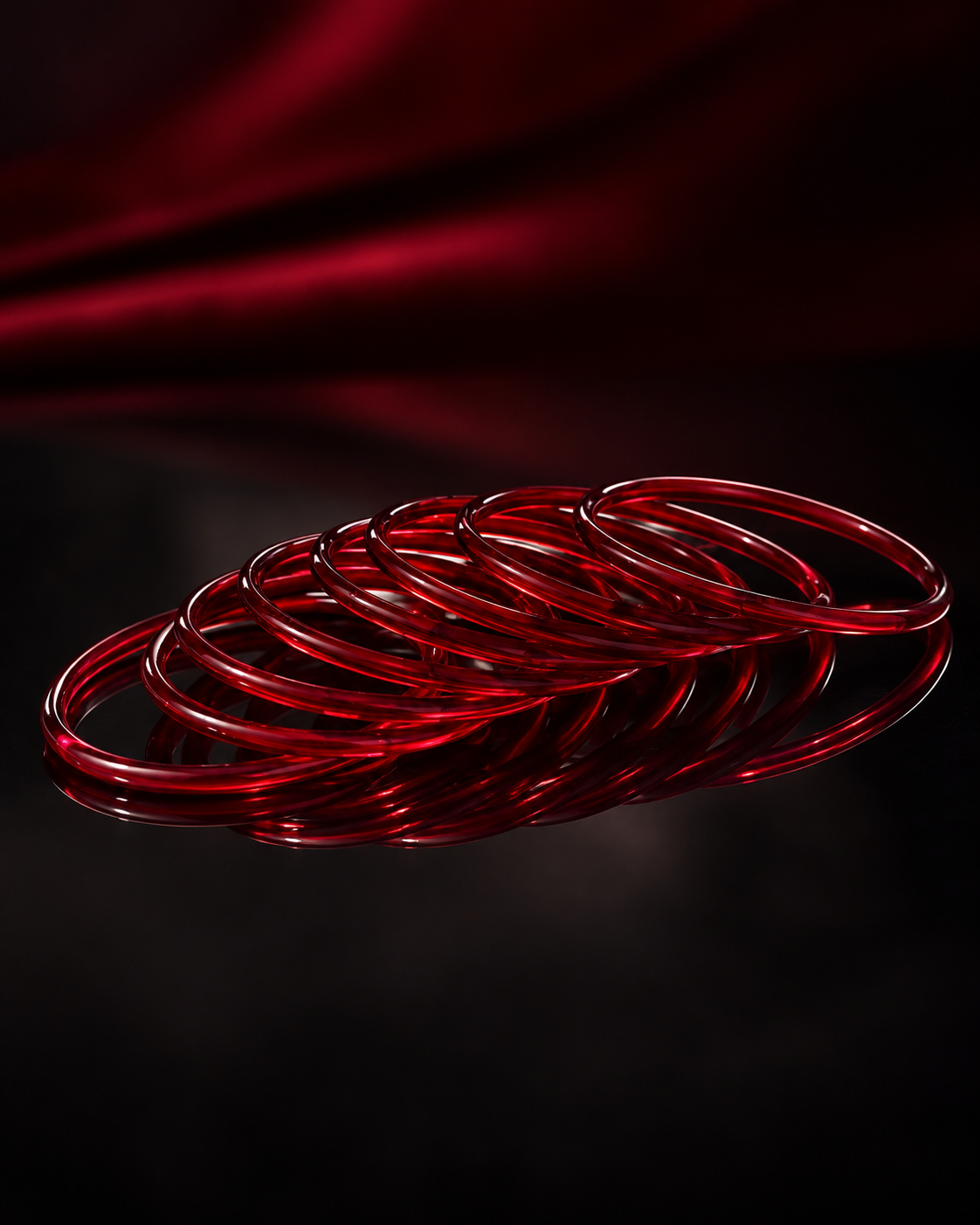 Ruby Red Jelly Bangles Set | 8-Piece Glossy Transparent Bangles
