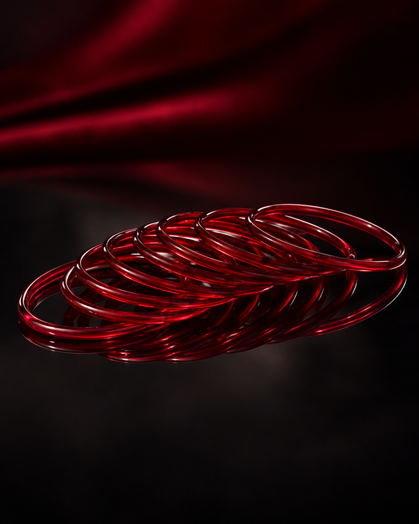 Ruby Red Jelly Bangles Set | 8-Piece Glossy Transparent Bangles