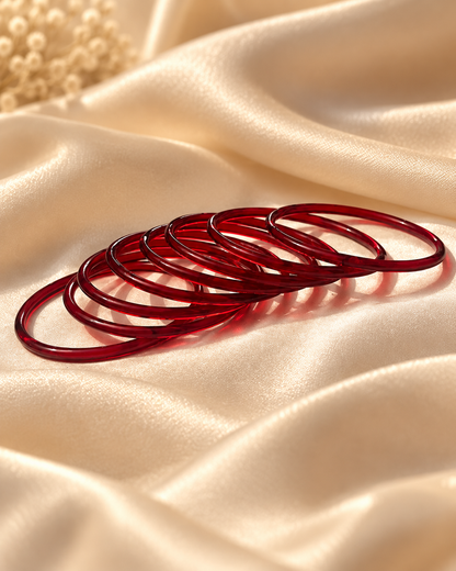 Ruby Red Jelly Bangles Set | 8-Piece Glossy Transparent Bangles