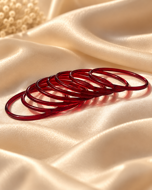Ruby Red Jelly Bangles Set | 8-Piece Glossy Transparent Bangles