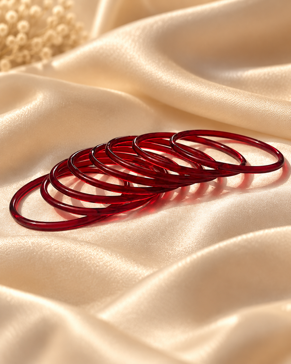 Ruby Red Jelly Bangles Set | 8-Piece Glossy Transparent Bangles