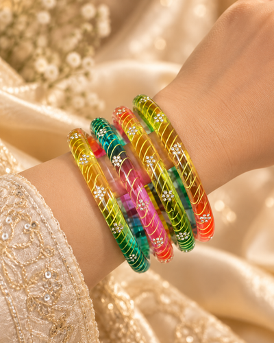 Multicolor Floral Crystal Glass Bangle