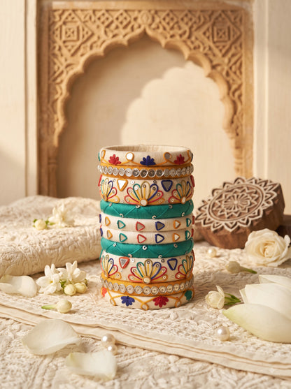 Navratri Special Handmade Embroidered Fabric Bangles Set | Mirror Work Ethnic Bangles for Women |