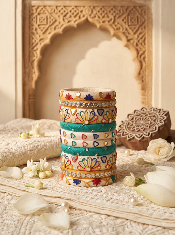 Navratri Special Handmade Embroidered Fabric Bangles Set | Mirror Work Ethnic Bangles for Women |