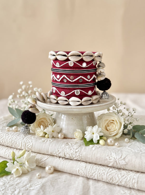 Navratri Special Handmade Maroon Fabric Bangles Set