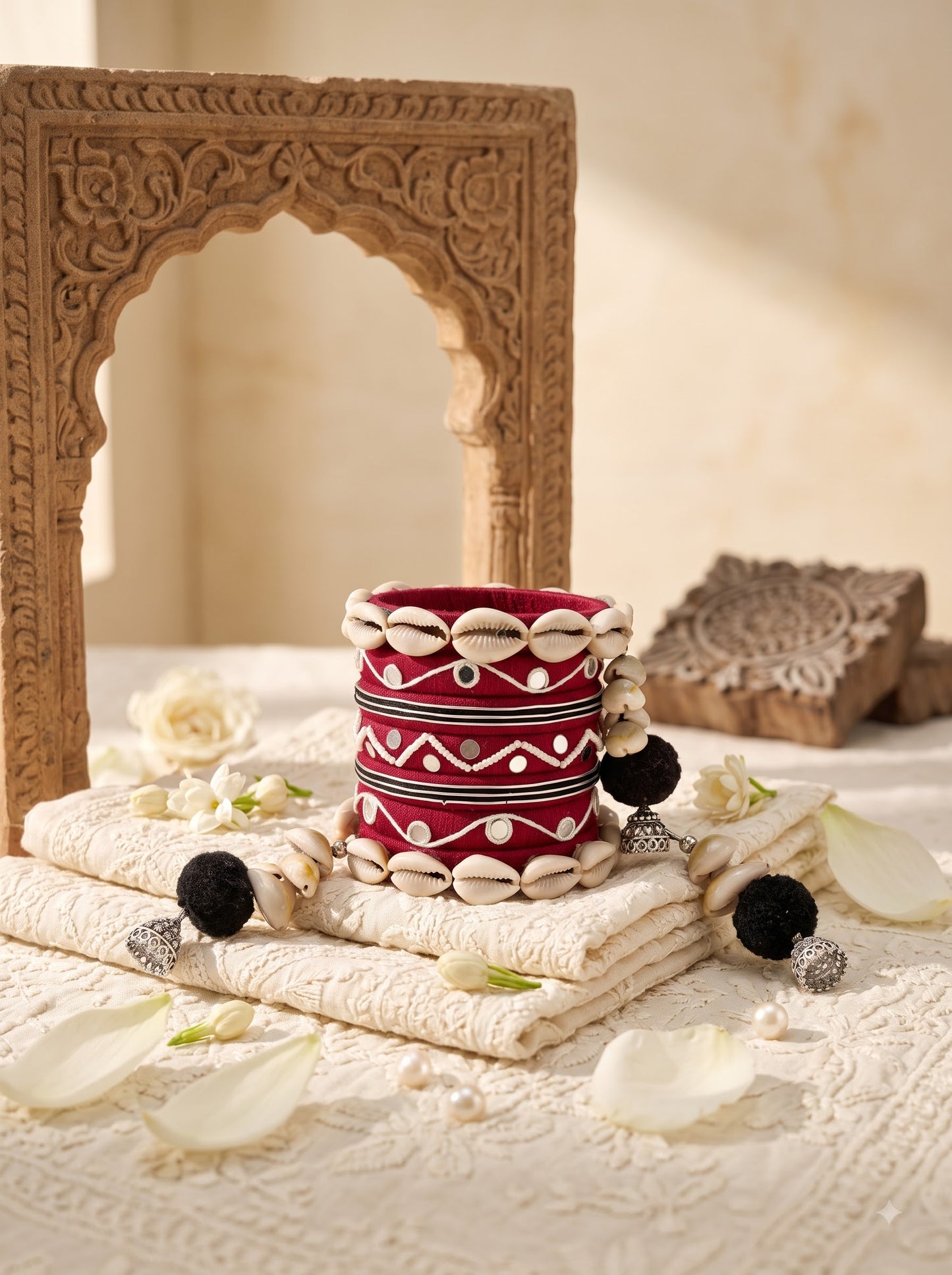 Navratri Special Handmade Maroon Fabric Bangles Set