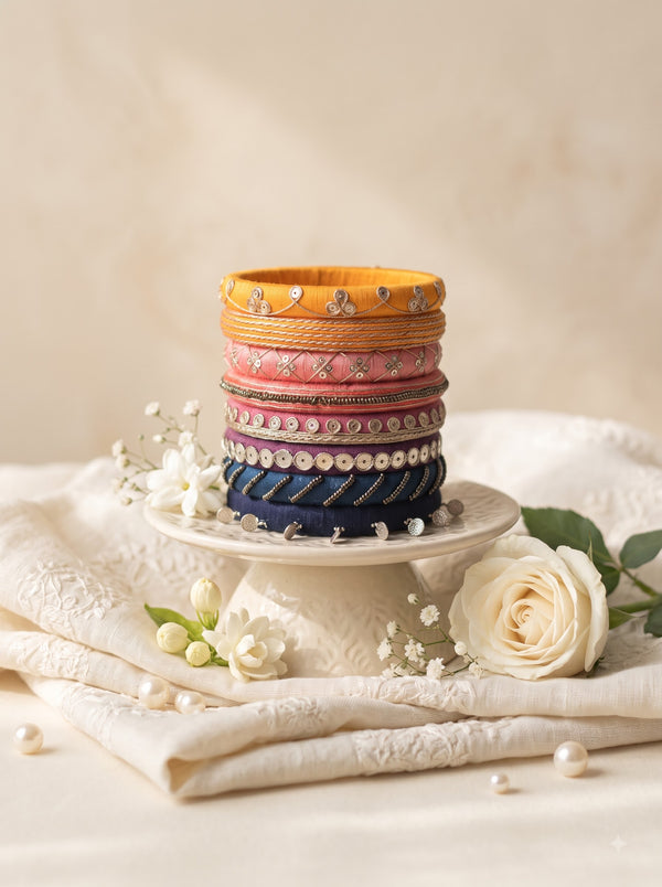 Navratri Special Handmade Multicolor Fabric Bangles Set