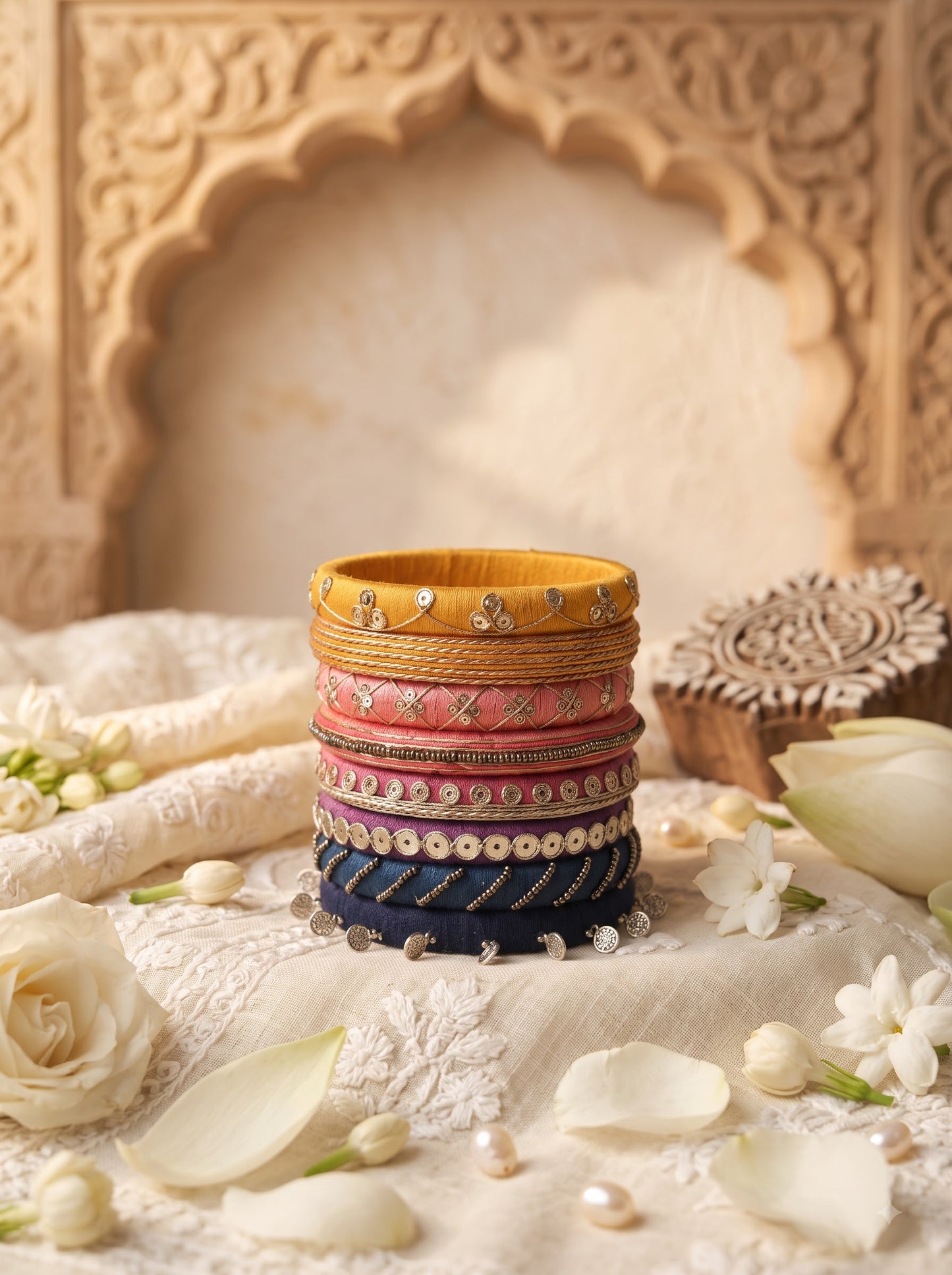 Navratri Special Handmade Multicolor Fabric Bangles Set