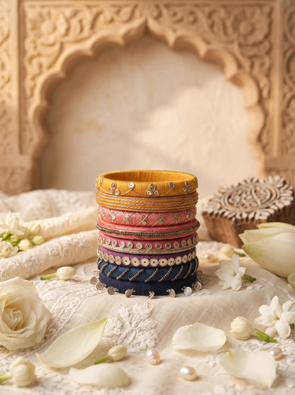 Navratri Special Handmade Multicolor Fabric Bangles Set