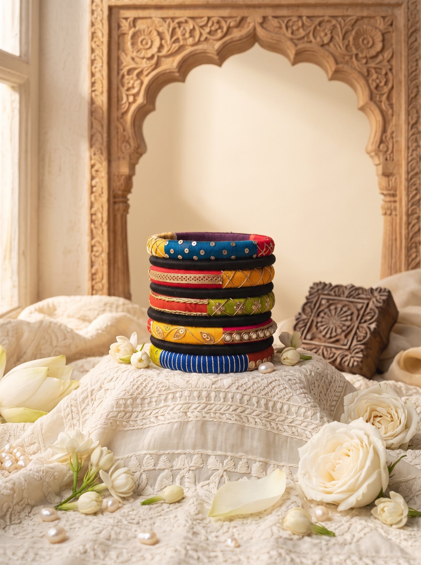 Navratri Special Handmade Multicolor Fabric Bangles Set | Traditional Embroidered