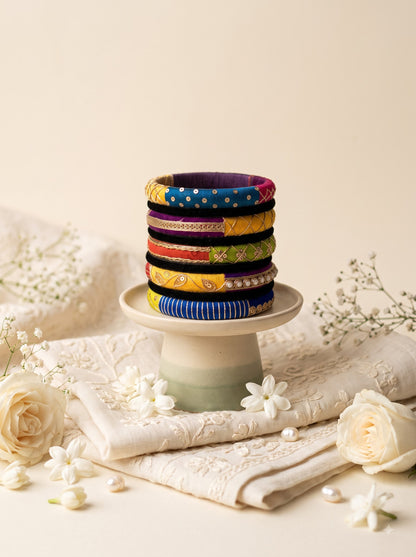 Navratri Special Handmade Multicolor Fabric Bangles Set | Traditional Embroidered