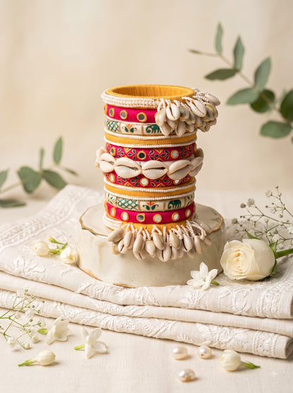 Navratri Special Handmade Cowrie Shell Bangles Set |