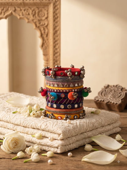 Mirror Work, Ghungroo & Pom-Pom Ethnic Bangles | Garba & Dandiya Jewelry for Women