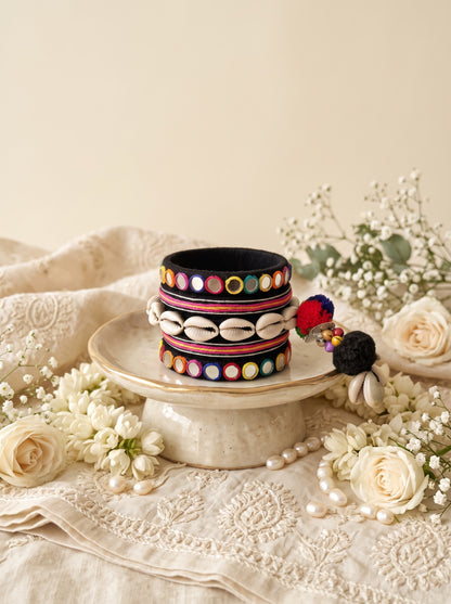 Navratri Special Handmade Black Fabric Bangles Set