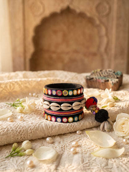 Navratri Special Handmade Black Fabric Bangles Set