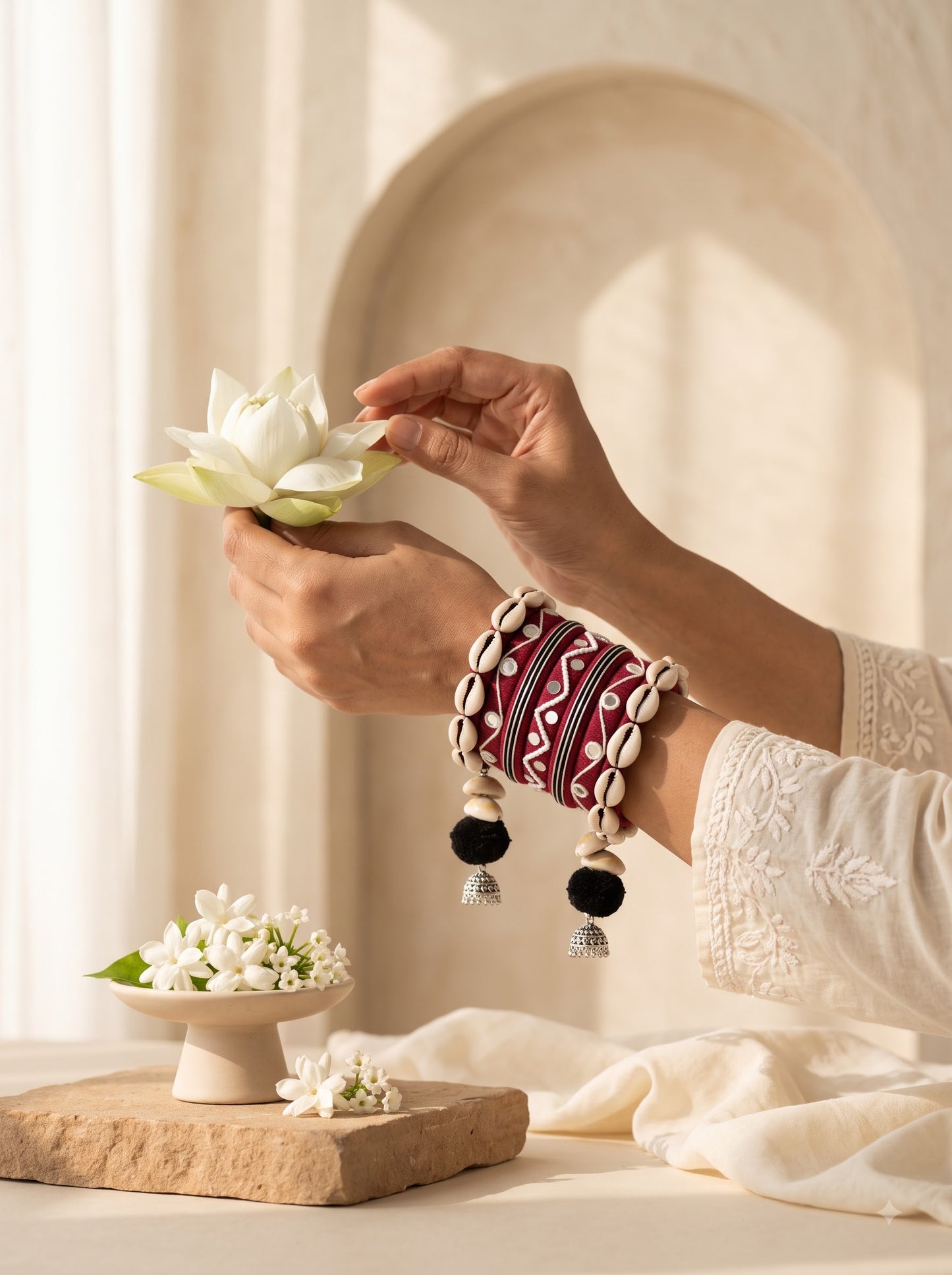 Navratri Special Handmade Maroon Fabric Bangles Set