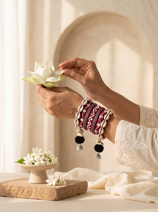 Navratri Special Handmade Maroon Fabric Bangles Set