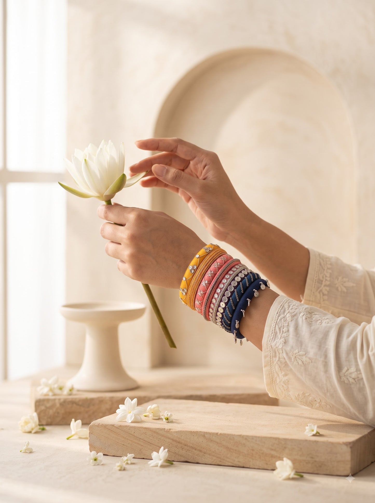 Navratri Special Handmade Multicolor Fabric Bangles Set