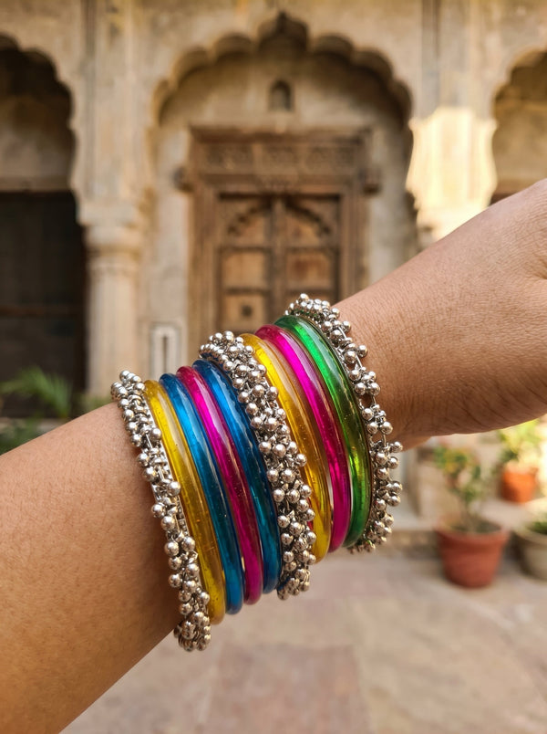 Rainbow  Bangle with Ghungroo for single wrist| Multicolor Resin Bangles Stack | Jelly bangles